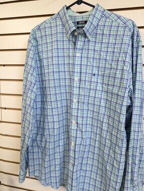 Izod Premium Essentials Pastel Plaid Button Down Shirt. Size Large